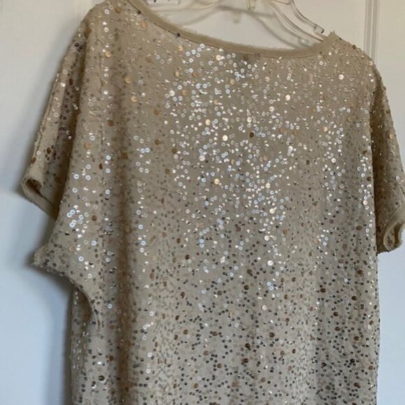 H and M Ivory Sequin Short Sleeve Boxy Blouse Top Medium - Picture 7 of 16